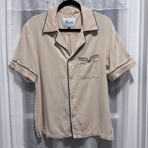 Tombolo Cabrisa Parchment Black Trim Camp Shirt Short Sleeve Men’s Unisex Medium